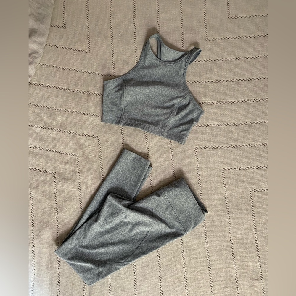 Outdoor Voices legging and top set, grey/light blue, heathered, size S